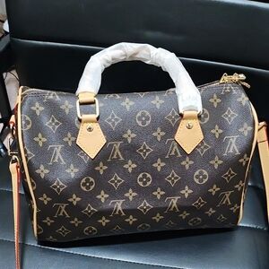 Louis Vuitton Brown Monogram Canvas Satchel with Tan Trim